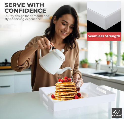 KHUBVIX 1510" Countertop White Tray with Cut Handles - Spill Proof Decorative Tray is an Ideal Organizer for Living