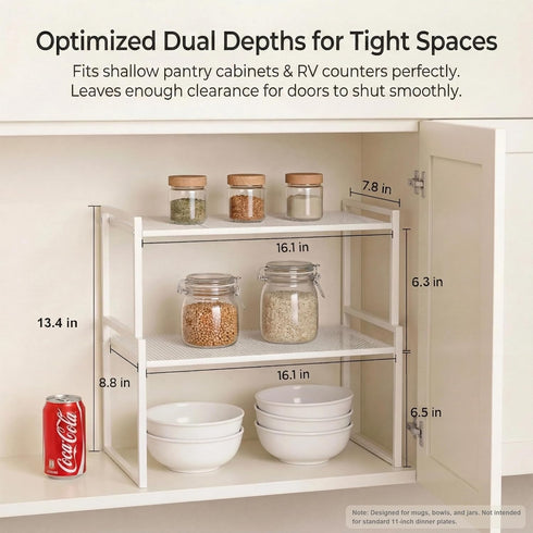 Set 2 16.1''W 44 LBS Counter Countertop of Cabinet Organizers Load Capacity Heavy Duty Kitchen Pantry Shelves Storage
