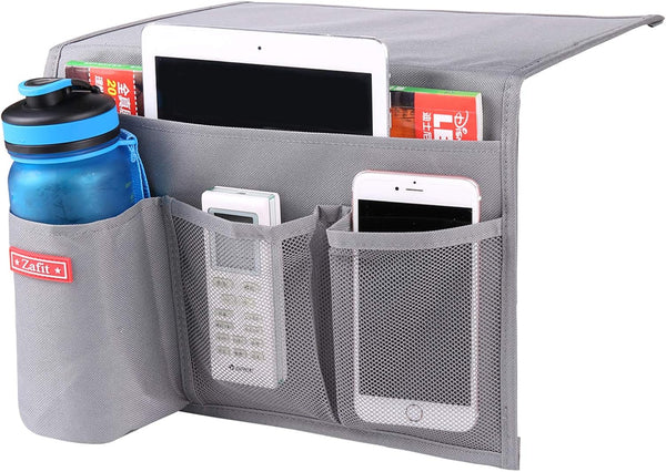 Bedside Storage Organizer, Table Cabinet Storage Organizer Caddy for Remotes, Phone, Glasses (4 Pockets-Grey)