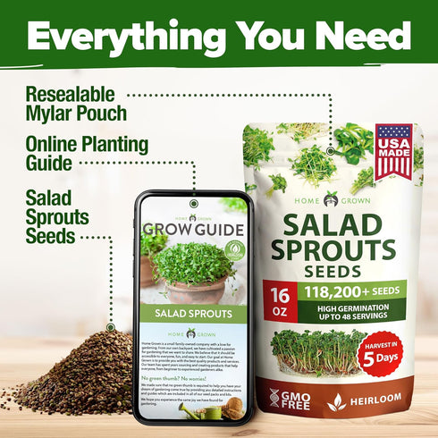 118,200 16oz Pack HOME GROWN Premium Sprouting Seeds Mix - Microgreens Seeds for Indoor Growing - Non-GMO Broccoli