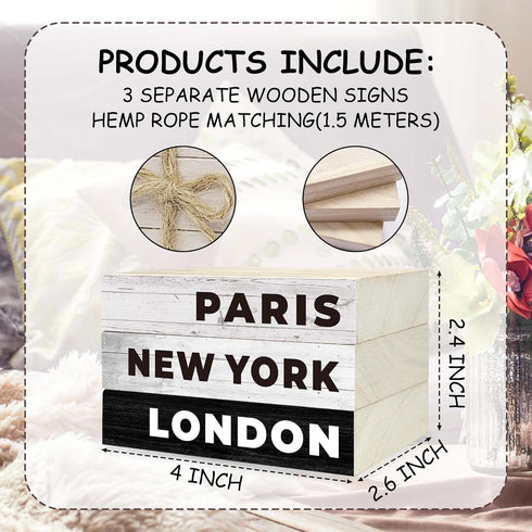 Ycyfckdr (L04) Paris New York London Decorative Books for Living Room Bookshelf Office Coffee Bar - Wooden Farmhouse