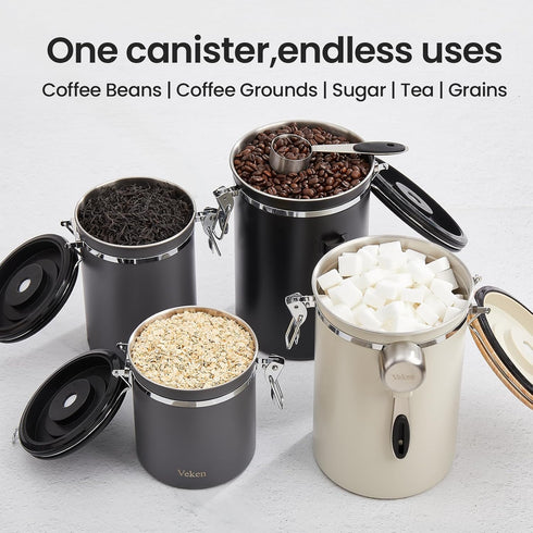 39OZ Set,Airtight 2.2lbs Veken Coffee Canister, Large Christmas Coffee Lovers Gift Basket Stainless Steel Food Storage