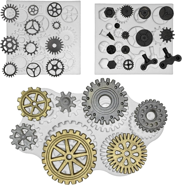 3 Pieces Steampunk Style Fondant Molds, Gear, Clock Wheel, Cogs, Sugar Craft, Cake Decorating, Epoxy Resin Silicone,