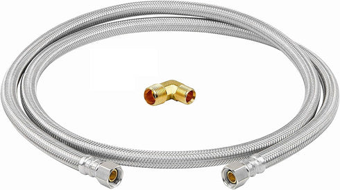 EZ-Fluid 72" Lead-Free Stainless Steel Dishwasher Hose for Cold/Hot Water, 3/8" Female Comp. x 6FT