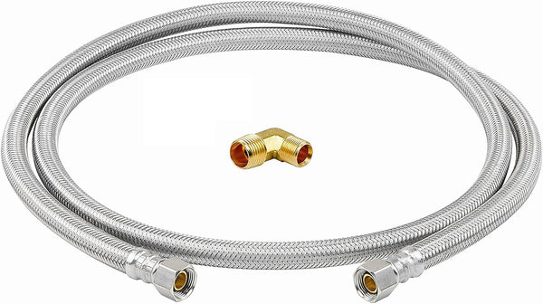 EZ-Fluid 48" Lead-Free Stainless Steel Dishwasher Hose for Cold/Hot Water, 3/8" Female Comp.