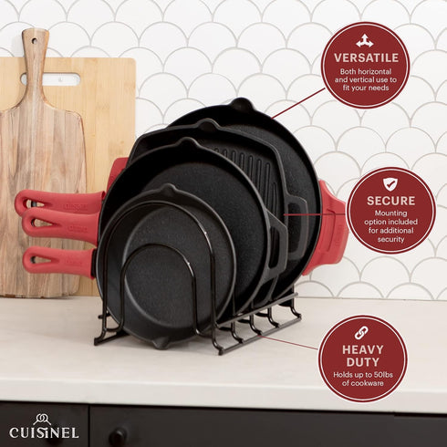 Cuisinel Pan Organizer - Heavy Duty 15" Silicone-Coated Non-Slip Skillet Rack for Kitchen Storage
