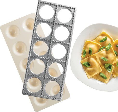 Ravioli Mold with Extra Large 2 1/2 Inch Squares, Makes 10 Italian Raviolis at a Time