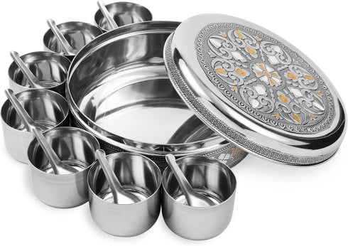 7 7 7 (7.3 Inch) KSJONE Designer Spice Box, Spice Jars, Holds Spices, Steel Spice Container with Spoons, Storage