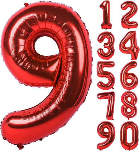 40 inch Red Big Number 9 Birthday Party Decoration, Foil Polyester Film Balloons for Anniversary Party, Wedding for