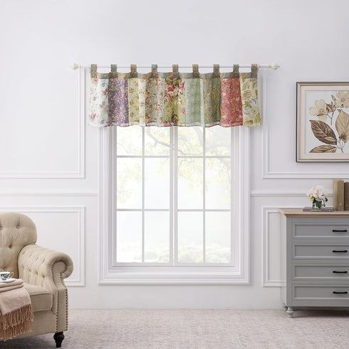 Greenland Home Blooming Prairie Authentic Patchwork Tab Top Window Valance, 84 x 21