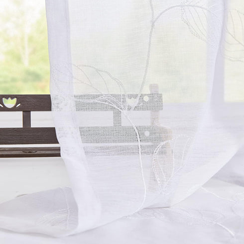 Topick White Sheer Leaf Curtain Valance, 18 Inch Rod Pocket Small Curtain for Windows, Semi Sheer