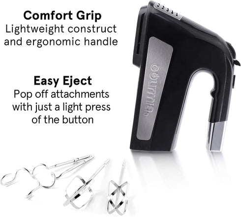 Gourmia GHM2530 Electric Hand Mixer with 6 Speeds + Turbo Mode - 300-Watt Motor - Integrated LED Spotlight & Beater
