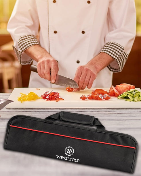 Chef Knife Bag (5 Slots) - Nylon Kitchen Storage Carrying Pouch, Red