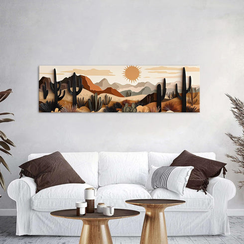 14x48" Boho Cactus Wall Art Mid Century Modern Wall Decor for Living Room Beige Geometric Minimalist Picture Abstract