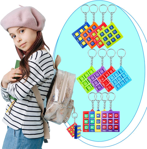40 Pack Tic Tac Toe Keychain Mini Games, Plastic Keyholders for Boys Girls Birthday Party Favors, Backpack Clip Fillers