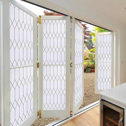 Windimiley Window Privacy Film, Moroccan Lattice Frosted Glass Clings, UV Sun Blocking, 17.5X78.7in, White