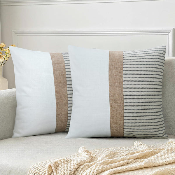JASEN Farmhouse Pillow Covers 18x18, Modern Accent Square Throw Pillow Covers Set