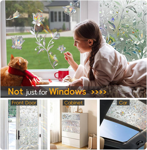 Rainbow Window Privacy Film, Decorative Stained Glass Tint for Home, 3D Decals Clings for Glass Windows, 17.5" by 78.74"