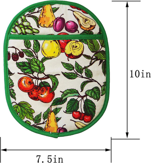Pot Holders Set of 2, Heat Resistant Kitchen Oven Gloves with Transparent Silicone Shell and Fruit Flower Lining