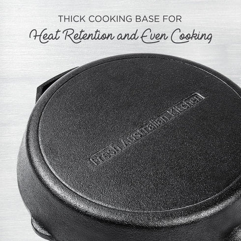 Fresh Australian Kitchen 12" Nonstick Cast Iron Skillets - Pre Seasoned Frying Pan Cookware for Cooking
