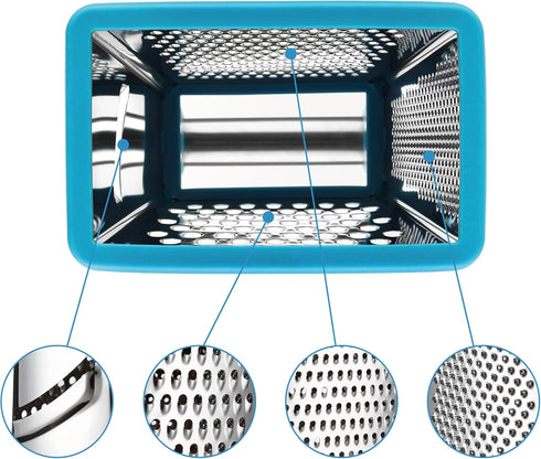 Spring Chef Handheld Stainless Steel XL Parmesan Cheese Grater with Handle - 4 Sided Metal Box Grater for Kitchen