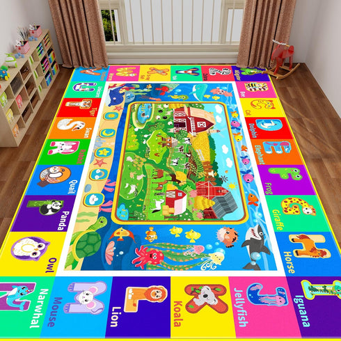 DINSUMRUG (78.7X59 INCH, Kids Rug for Playroom, Farm Play Mat, Sea Animal Alphabet ABC Educational Rug, Floor Play Mat