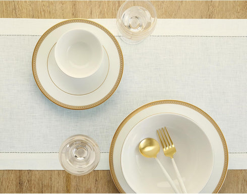 Solino Home Ivory Linen Table Runner - 108 Inches Long - 100% Pure Linen Classic Hemstitch - Machine Washable
