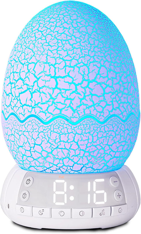 MTDYHY 4 in1, 11 Dinosaur Egg Kids Clock/Decorative Lamp/Night Light/Bluetooth Speaker/White Noise Lullaby Machine