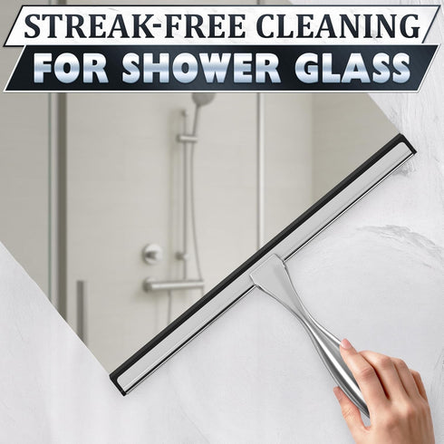12" Shower Door Squeegee with Adhesive & Hanging Hooks, Silicone Blade - Stainless Steel All-Purpose Squeegee