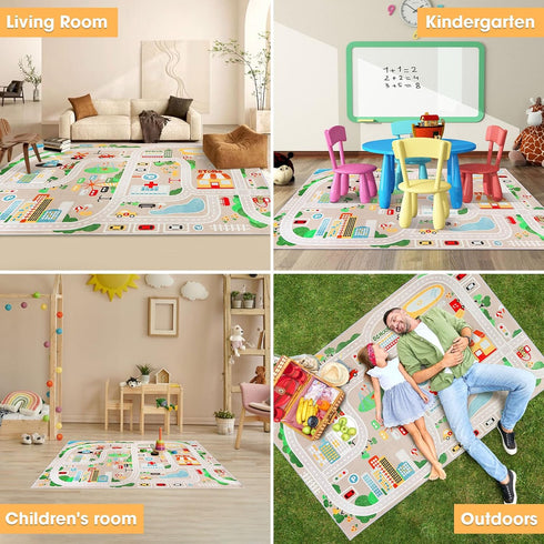 IKITOT Room(100160cm/3963in) Y6 Kid Rug Carpet Playmat for Toy Cars and TrainPlay Area Rug with Rubber BackingFun Throw