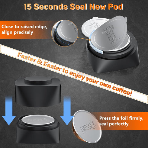 NESSUS Refill Kit for Reusable Nespresso Vertuo Pods, 50PCS Aluminum Foil Lids, Lid Quick Opener, Holder and Brush