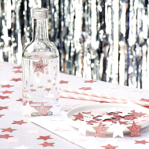 Pink White Rose-Gold Confetti, 300pcs Glitter Paper Twinkle Little Star Table Confetti for Party Decorations