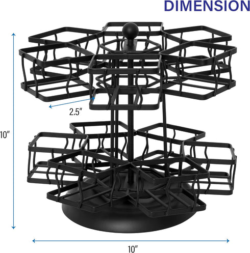 12 140 NHZ Tea Bag Organizer - Spinning Carousel Holder With Compartments, Up to Tea Bags Storage, Black Powder Coated