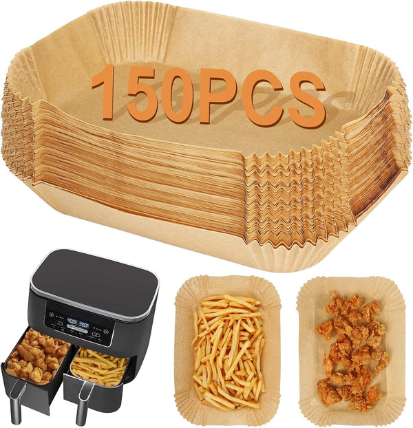 BYKITCHEN Air Fryer Liners, Set of 150, Rectangle Disposable Liners Compatible with Ninja Dual Air Fryer