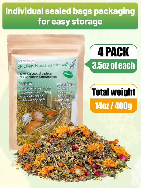 14 Oz 6 Chicken Nesting Herbs - Natural Nesting Box Feed Herbs in Dried Flower & Herbs for Freshening Bedding Chicken