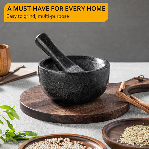 Set, 100% 6.3 Inch 16 oz Mortar(2 Velaze Large Mortar and Pestle Granite, Natural Unpolished, Herb Crusher, Spice