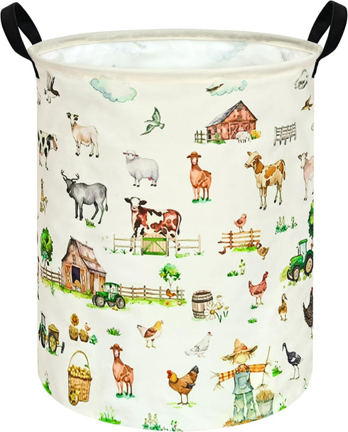 ACMUUNI Farm Pattern 19.7 Inch Round Laundry Clothes Hamper Laundry Basket with Handles,Storage