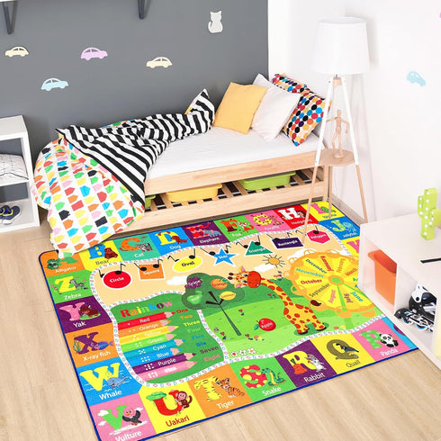 4x6 Chicrug Educational Kids Area Rug for Playroom, TPR Non Slip Kids Classroom Carpet Rug for Learning ABC Animal