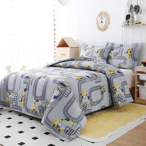 Set, Set Sets Yibeizi Twin Bed Comforter Kids Lightweight All-Season Comforter Cute Truck Pattern Microfiber Breathable