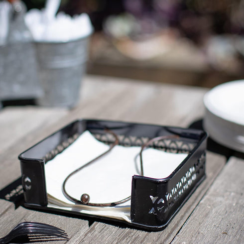 Stonebriar Industrial Black Graphite Metal Napkin Holder, Decorative Tray for Dining Table