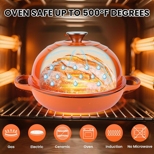 500F, 6 Dutch Oven for Bread Baking, Bread Oven, Enameled Cast Iron Dutch Oven, Bread Pot with Dome Lid, Oven Safe up