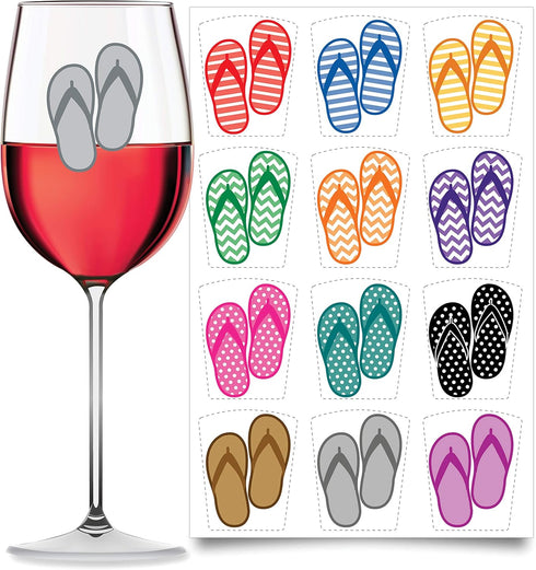 Drink Markers - Wine Glass Decals, Wine Clings, Flip Flops, Set of 12