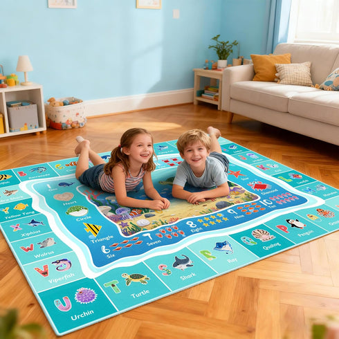 4x6ft ABC Kids Ocean Rug for Playroom, Alphabet Classroom Rug, Educational Kids Play Mat with Number Shape Animal
