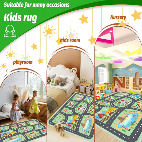 39''x59'' Kids Rug Car Rugs Playmat Carpet for Kids Toy Cars for Playroom Classroom Kids Room, Educational Area Rugs