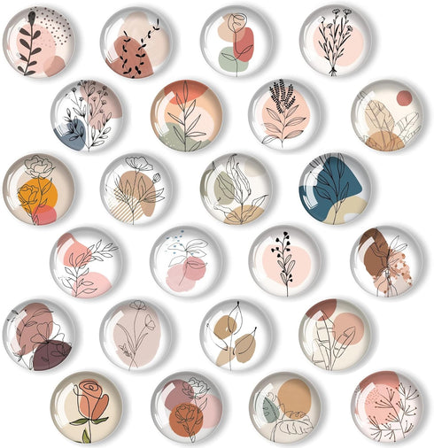 24Pcs 1.2in Round Crystal Glass Refrigerator Magnets, Cute Line Drawing Flower Magnets for Fridge and Locker