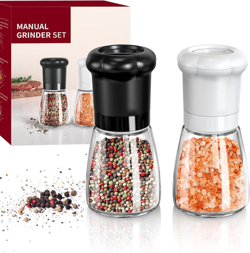 CIRCLE JOY Manual Salt and Pepper Grinder Set - Refillable Shakers with Ceramic Blades, Adjustable Coarseness, BPA-free
