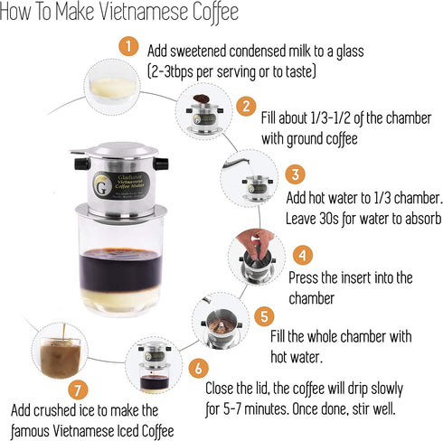 Vietnamese Coffee Maker Filter Set, French Press Style, Portable Reusable Coffee Press, Large 15oz