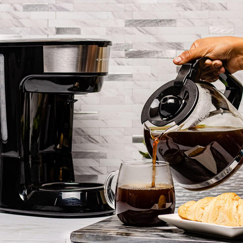 OVENTE 12-Cup Drip Coffee Maker with Borosilicate Glass Carafe, One-Touch Operation, Anti-Drip System, Black CM412B