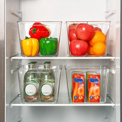 Vtopmart Clear Plastic Pantry Organizer Bins, 6 PCS Food Storage Bins with Handle for Refrigerator, Kitchen, Freezer
