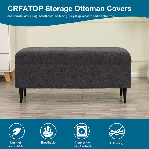 CRFATOP Jacquard Ottoman Stool Cover Stretch Folding Storage Footstool Bench Slipcovers Upholstered Foot Chest Chair